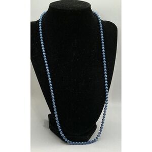 Oopsie Daisy Blue Enamel Beaded 24" MCM Necklace Signed